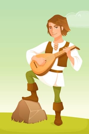 Medieval Minstrel Character as read about in Kids Fantasy Story: The Mysterious Minstrel